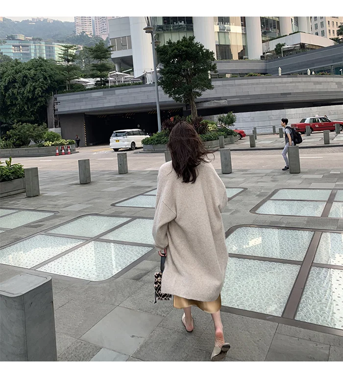 Элегантный кашемировый свитер, толстый длинный теплый кардиган, Женское зимнее пальто, вязаные модные свитера, кардиган
