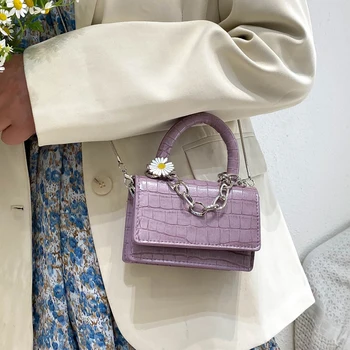 

Crocodile patent little daisy decoration mini Crossbody Bags For Women 2020 Small Handbag Small Bag PU Leather Hand Bag Ladies