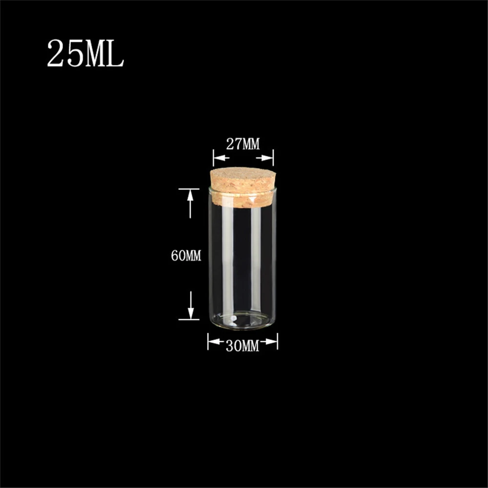 

30*60mm 25ml Glass Vials Jars Test Tube With Cork Stopper Empty Glass Transparent Clear Bottles 50pcs/lot