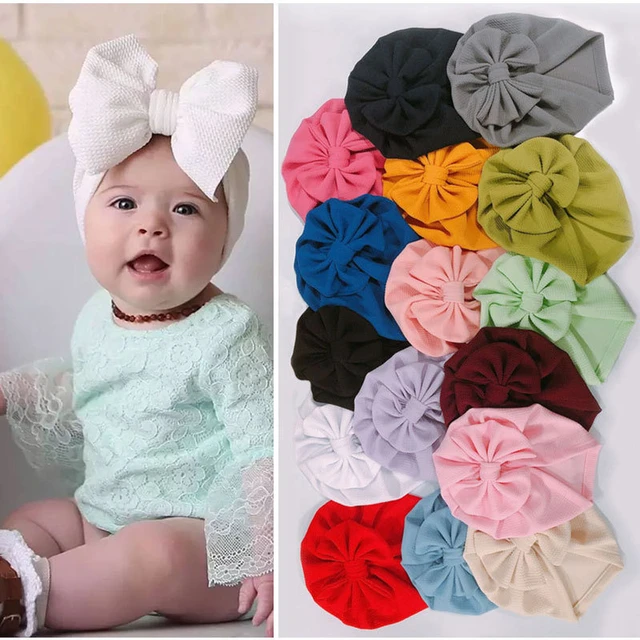 Gorro con lazo grande para bebé, elástico para turbante niña