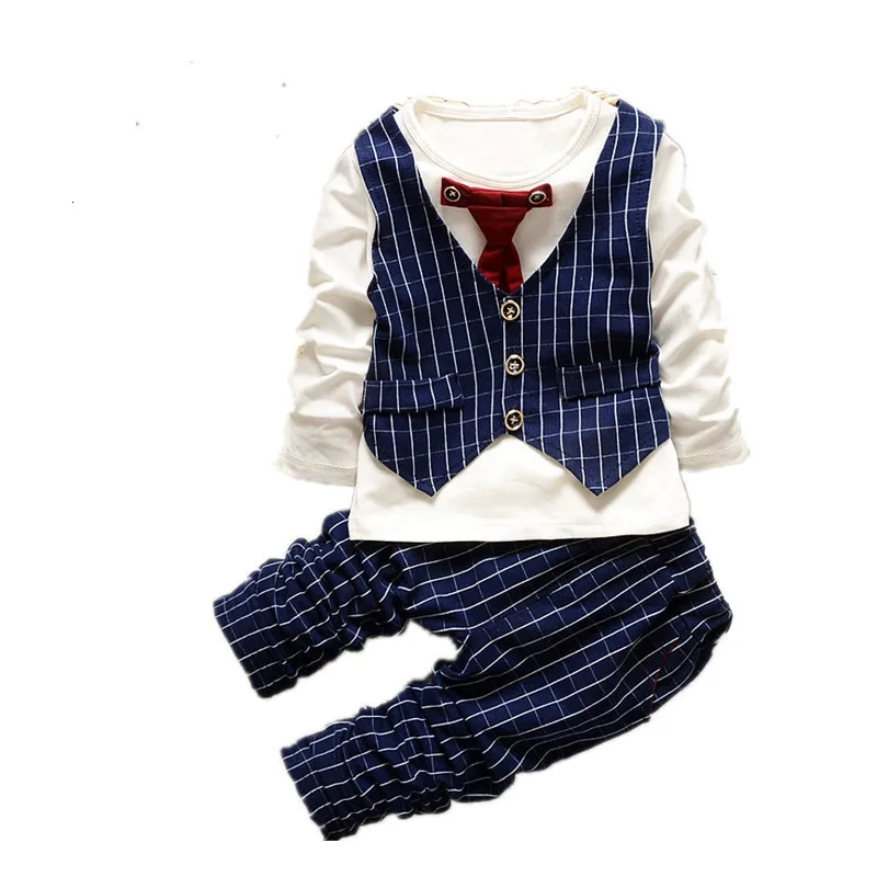 

Spring Autumn Children Cotton Clothing Baby Boys Lattice T Shirt Pants 2Pcs/sets Kids Infant Clothes Toddler Casual Sportswear