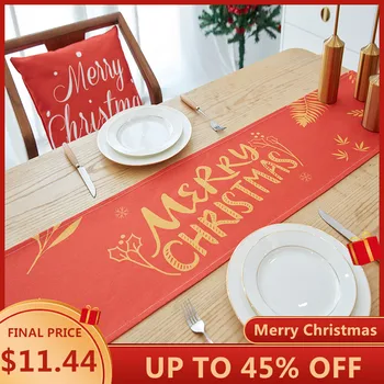 

2020 Christmas New Year Elk Snowman Table Runner Tablecloth Decoration Cover Cloth Cover Towel Bed Runner 2021 Happy New Year