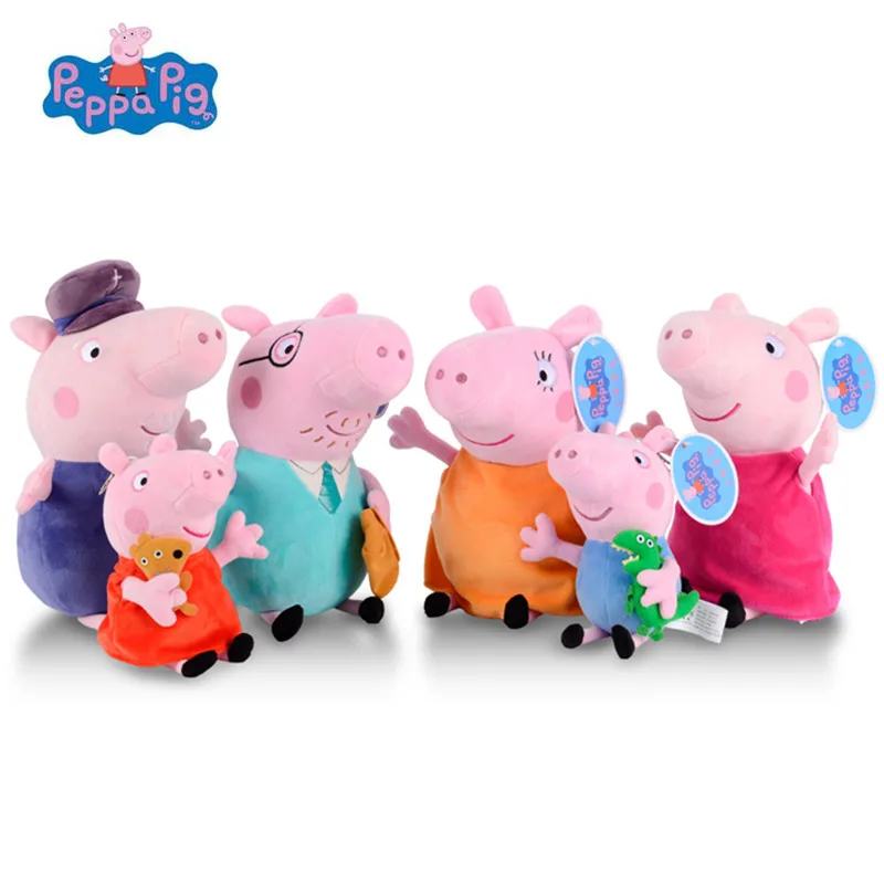 Peppa игрушки "Свинка", Свинка Пеппа свинка Джордж» Семья друг 19 см/30 см мягкие плюшевые игрушки комплект с изображением Свинки Пеппы для дня рождения украшения подарков плюшевые игрушки - Цвет: 19cm and 30cm