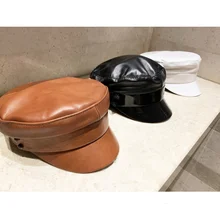 Модная шапка из овчины Newsboy, Женская Осенняя зимняя винтажная Кожаная шапка из натуральной овчины высокого качества