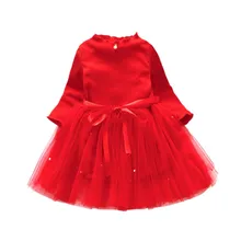 Hilittlekids/корейское стильное платье для девочек; повседневный костюм принцессы с длинными рукавами; Детские однотонные сетчатые платья с принтом и жемчугом