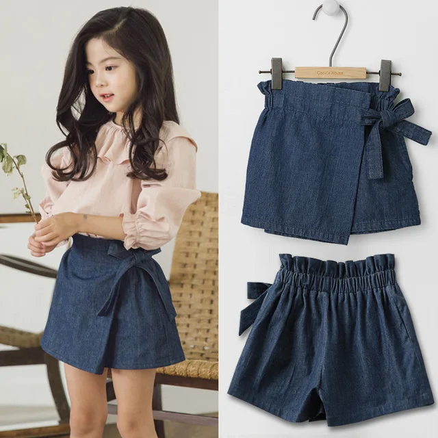 

Fashion Bow Design Girls Short Pants Children Denim Culottes For Baby Girls Mid Waist Thin Toddler Kids Short Trousers ZL112