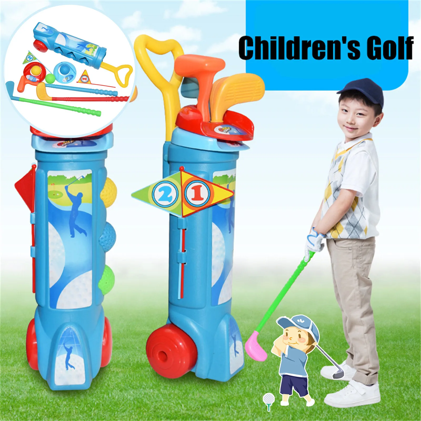 Golf Pro Set juguetes para niños pequeños palos de Golf banderas bolas de práctica deportes juego interior Golf, juego de pelota de Golf al aire libre de interior juguete