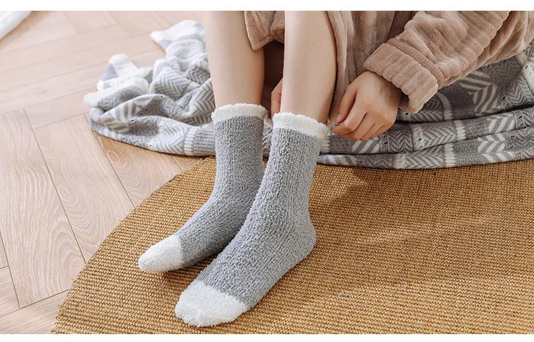 CHAOZHU, женские зимние домашние теплые утолщенные коралловые бархатные мягкие цветные лоскутные модные носки для сна для женщин и девочек, Популярные носки
