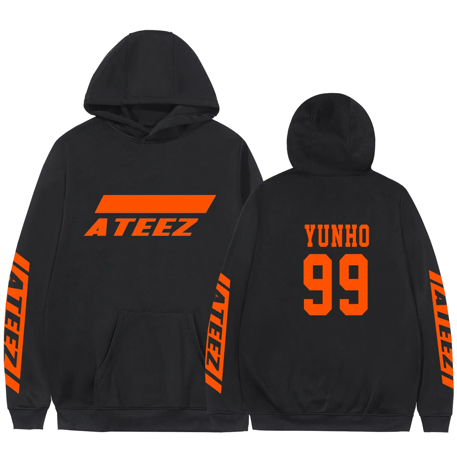 Ateez Kpop альбом толстовка с карманом Crewneck флисовая теплая Kawaii Haajuku Зимние толстовки с длинными рукавами - Цвет: black-yunho