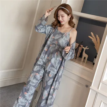 

Cotton Robes Sets for Women 2019 New Autumn Winter Fashion Long Sleeve Pajama Femme Flower Print Bathrobe Homewear Home Clothing