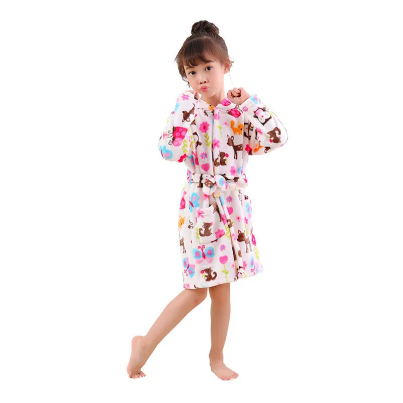 

2019 Xia Kuantong Home Furnishing Serve Baby Child Bathrobe Cartoon Flannel Even Hat Children Robe