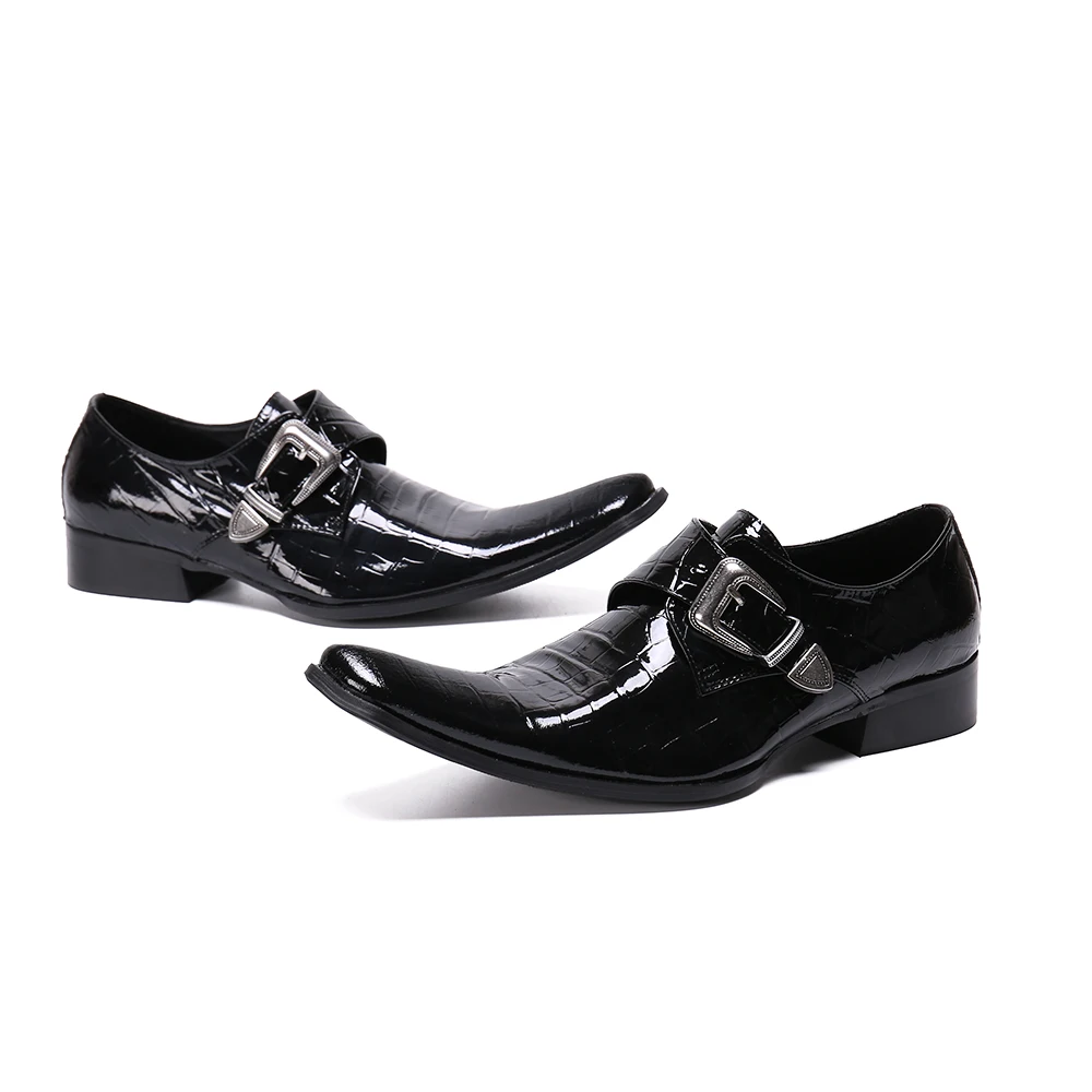 Elegant Men Black Lacquer Leather Pointed Toe Formal Shoes Business Party Dress Shoes Fashion Man Plus Size Slip on Casual