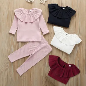 

Toddler Baby Girls Clothes Set Cute Cotton Knitted Ruffle Tops Long Sleeve T-Shirt Leggings Pants 2Pcs Outfit Set Autumn Clothes
