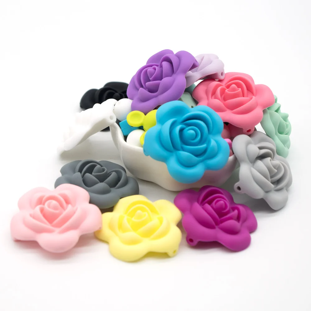 10 шт цветок силиконовый Прорезыватель для зубов из бусин Perle Rose Perle силиконовый стоматологический 40 мм ювелирный бисер пищевого качества детские товары игрушка для прорезывания зубов