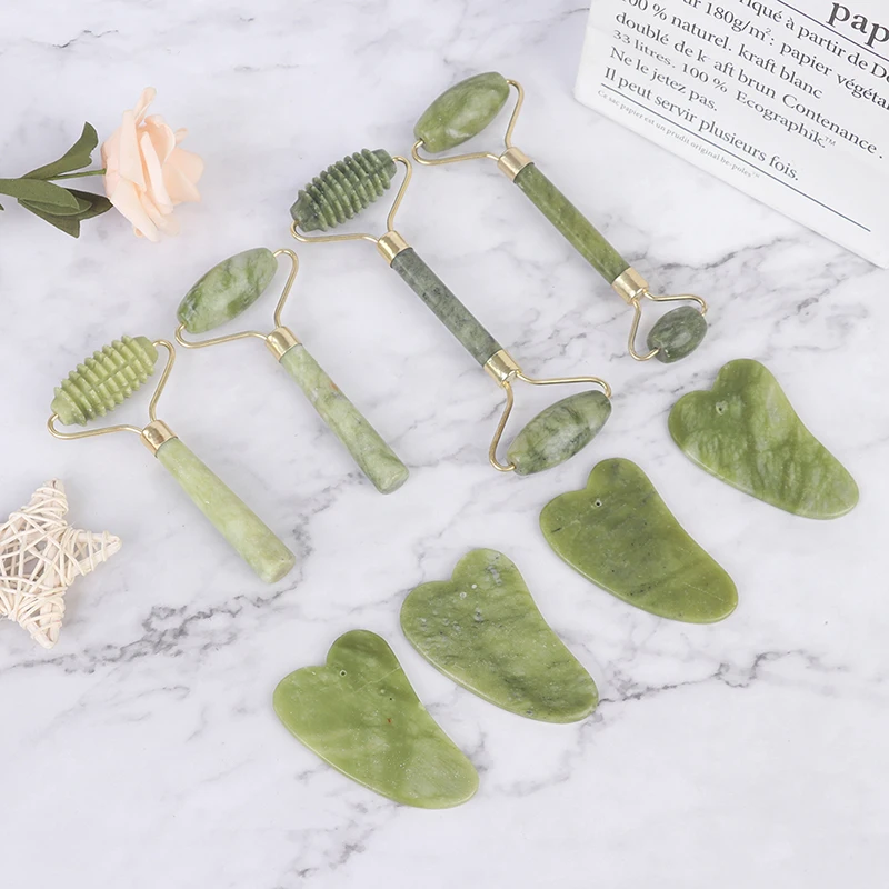 2pcs/set Jade Roller Gua Sha Scraper Face Lift Slim Anti-Aging Wrinkles Massage Tool Skincare Body Guasha Detox Facial Massager