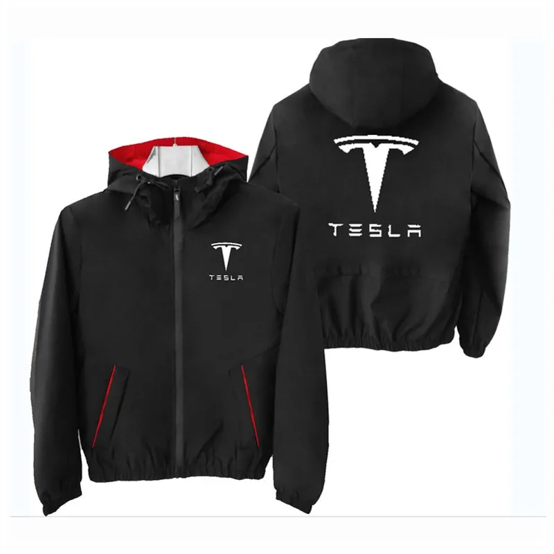 Новая Весенняя и осенняя куртка с капюшоном и принтом логотипа Tesla, Повседневная модная куртка Harajuku высокого качества, мужская приталенная куртка, трендовая куртка
