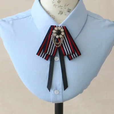 Ribbon Bow Tie Элегантная мужская и женская свадебная полосатая рубашка с воротником из ленты, галстук-платок, британский металлический сплав, стразы, цепочка, кисточки, галстук-бабочка - Цвет: Ribbon Bow Tie