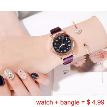 

Fashion Flower Case Women Watches 2020 Trend Magnetic Starry Sky Female Clock Quartz Wristwatch Ladies Wrist Watch +Bracelet set