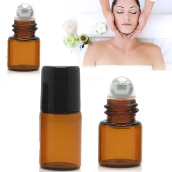 

1/2ml Empty Fragrance Perfume Essential Oil Bottle Black Bottle Amber Glass Cap Roller Bottle Plastic Roll-On D0W4