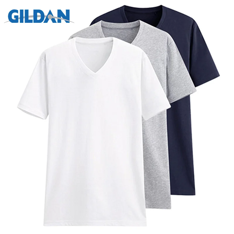 v neck blackgreyblue 3 шт./партия, Футболка GILDAN, мужская летняя футболка с короткими рукавами и круглым вырезом, Мужская футболка из хлопка, топы, Мужская брендовая футболка, плюс размер, XS-3XL - Цвет: v neck blackgreyblue