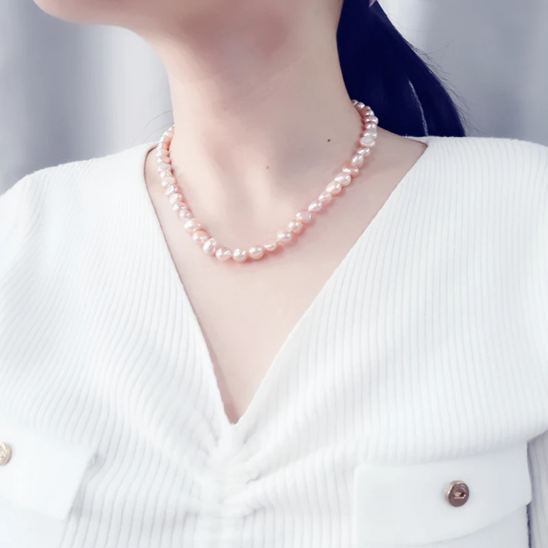 DMNFP398 ожерелье из натурального пресноводного жемчуга, черное/белое/розовое/фиолетовое жемчужное ожерелье, ювелирное изделие из тонкого жемчуга для женщин