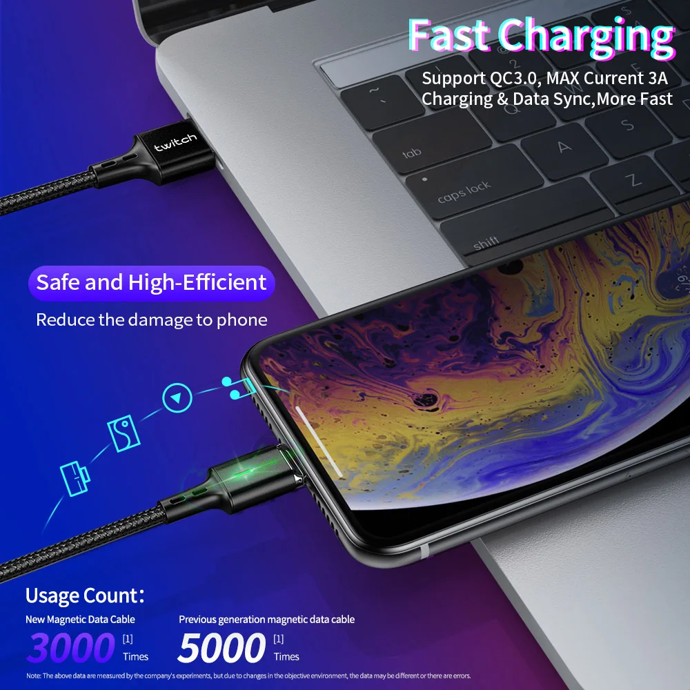 Магнитный кабель 3а usb type-C для samsung S10 S9 Plus, кабель для быстрой зарядки и передачи данных для Xiaomi Redmi Note 10 8 Pro, магнитный кабель type-C