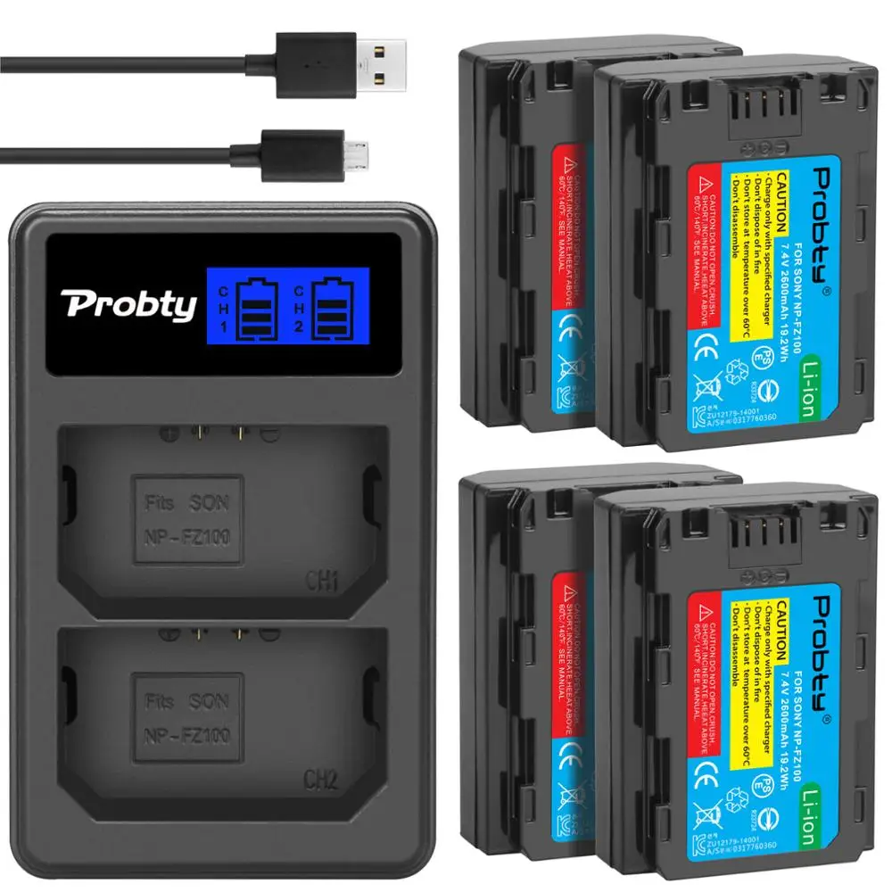 Probty 2600Mah Np-Fz100 Npfz100 Np Fz100 Batteria + Lcd Dual Usb Caricabatterie Per Il Sony Np-Fz100, Bc-Qz1, Sony A9, A7R Iii, A7 Iii, Ilc