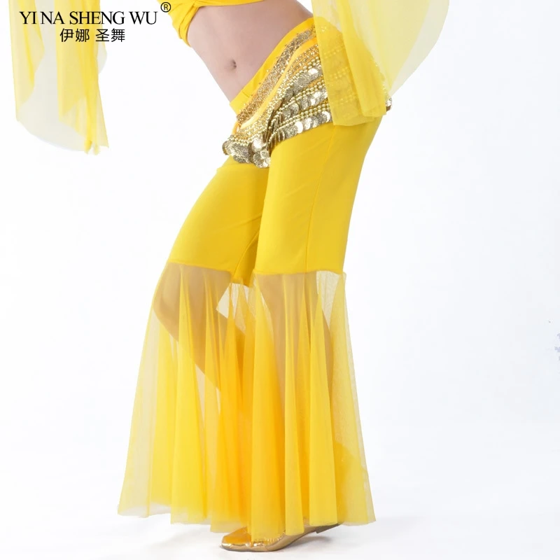 

Belly Dance Costumes Pants Women Crystal Cotton Mesh Flares Tribal Dance Long Pants Belly Dance Performance Stage Dancer Pants