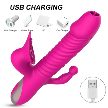 Telescopic Vibration G-spot Vagina Masturbate Anal Rabbit Dildo Vibrators Tongue Licking Sucking Clitoris Sex Toys for Women 6