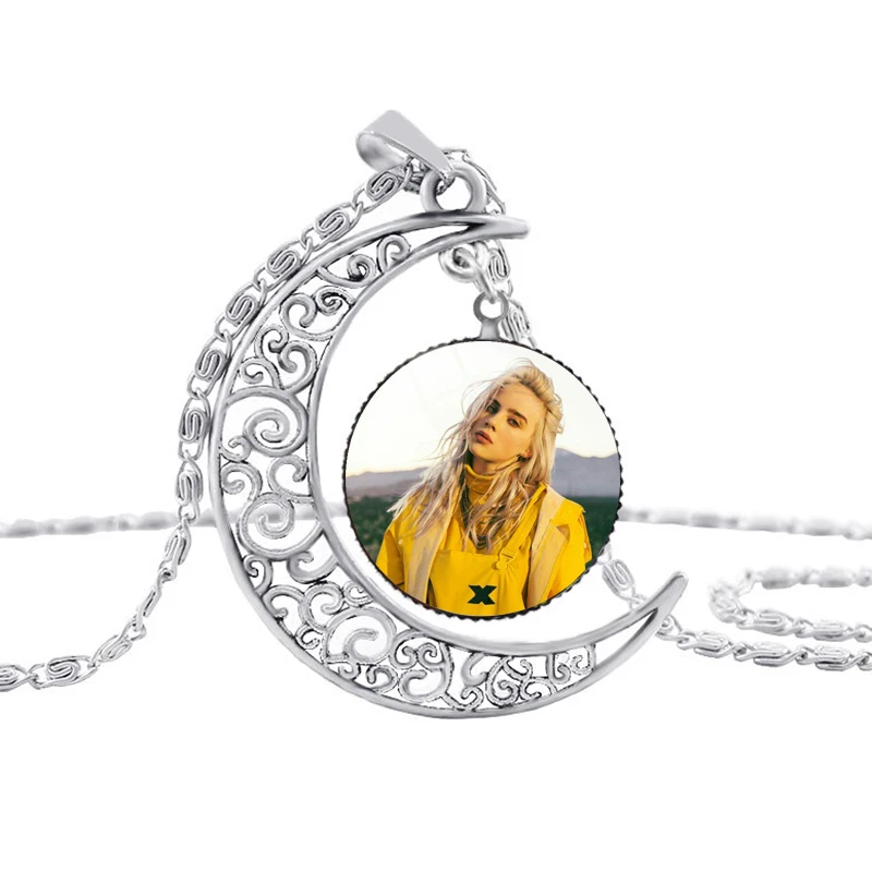 Ожерелье в стиле хип-хоп Billie Eilish Moon популярная Молодежная певица Харадзюку художественное изображение Хип-хоп музыкальная стеклянная купольная Подвеска колье ювелирные изделия - Окраска металла: 26