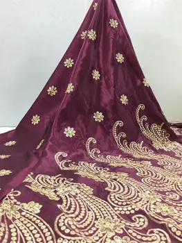 

New Gold Line Wine Red Embroidered Sequined African George Lace Fabric Net For Blouse Sewing Nigeria Royal Blue George Silk Lace