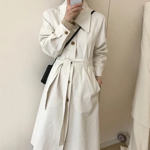 white SuperAen корейский стиль пальто для женщин Осень сплошной цветной лацкан однобортная Женская ветровка Повседневное Мода - Цвет: white