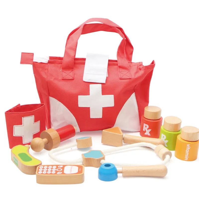 

Wooden Children Early Childhood Educational Play House Series Toy Small Medical Kit Set Doctor Character Play Game