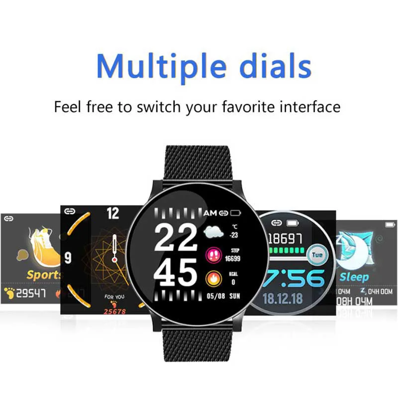 Smart-watch Pedometer Color Screen Sports Watch Heart Rate Sleep Tracker Message Call Reminder Waterproof Steel Leather English