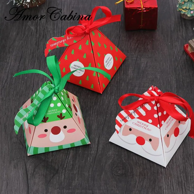 

30pcs Merry Christmas Cookies Candy Box Bag Christmas Tree Gift Box with Bells Carton Gift Bag Container Supplies Children Gifts