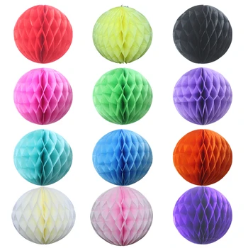 

10pcs Round Tissue Paper Honeycomb Ball Lanterns Chinese White lantern Christmas New Year Decor Wedding Party Decoration