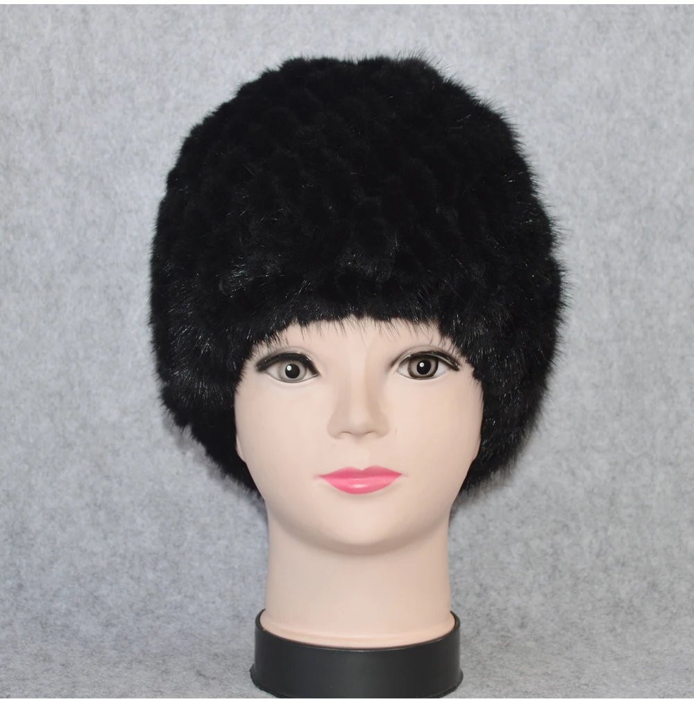 Cotton Lining Winter Lovely Real Mink Fur Hat Women Good Elastic Knitted Real Natural Mink Fur Beanies Caps Real Mink Fur Cap