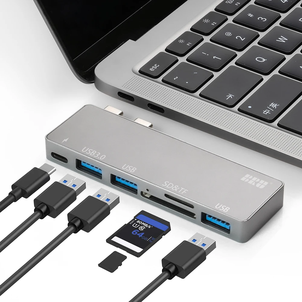 BRU Usb C para Macbook Pro adaptador Hub tipo C con Usb 3,0 Sd Tf lector Pd para Macbook Pro/air 2020 Hubs USB