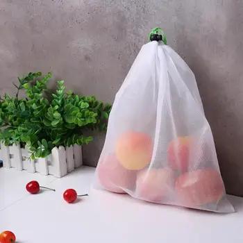 

3/12/15pcs Kitchen Storage Mesh bag Reusable Mesh Produce Bags Vegetable Organizer Pouch Fruit Bags for Grocery Shopping Storage