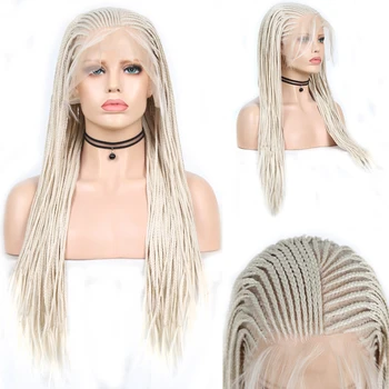 

Charisma Platinum Blonde Wig 13X6 Long Box Braided Wig with Baby Hair Synthetic Lace Front Wig for Women Synthetic Wigs Cosplay