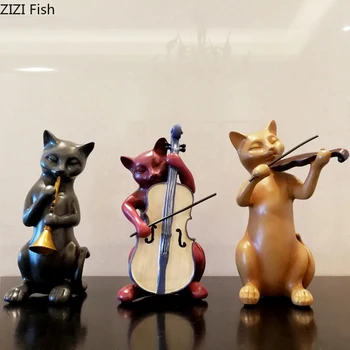 

3 Pcs/set Kitten Band Resin Animal Ornament Cartoon Cat Musician Performer Statue Desk Decor Home Decoration Accessories Modern