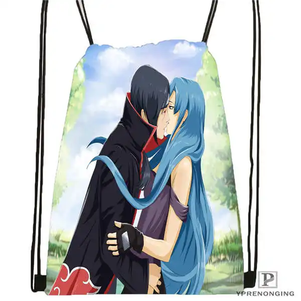 Drawstring Backpack Стикеры с Наруто Shippuden походная сумка на шнурке милый рюкзак для детей(черная спинка) 31x40 см#180531-04-39 - Цвет: Drawstring Backpack