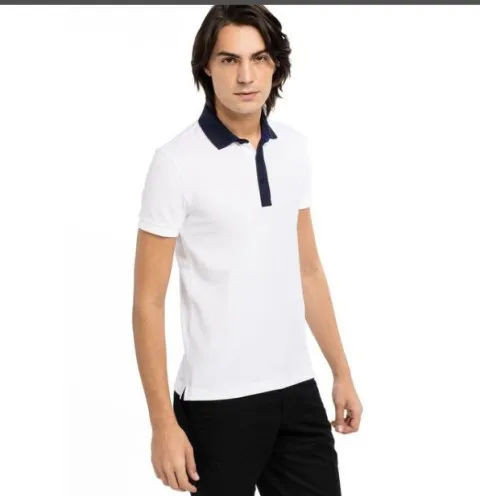 

Summer New Style Men Contrast Color Fold-down Collar Short-sleeved Polo Shirt Delicate Half Cardigan wang yan mian Joint T-shirt