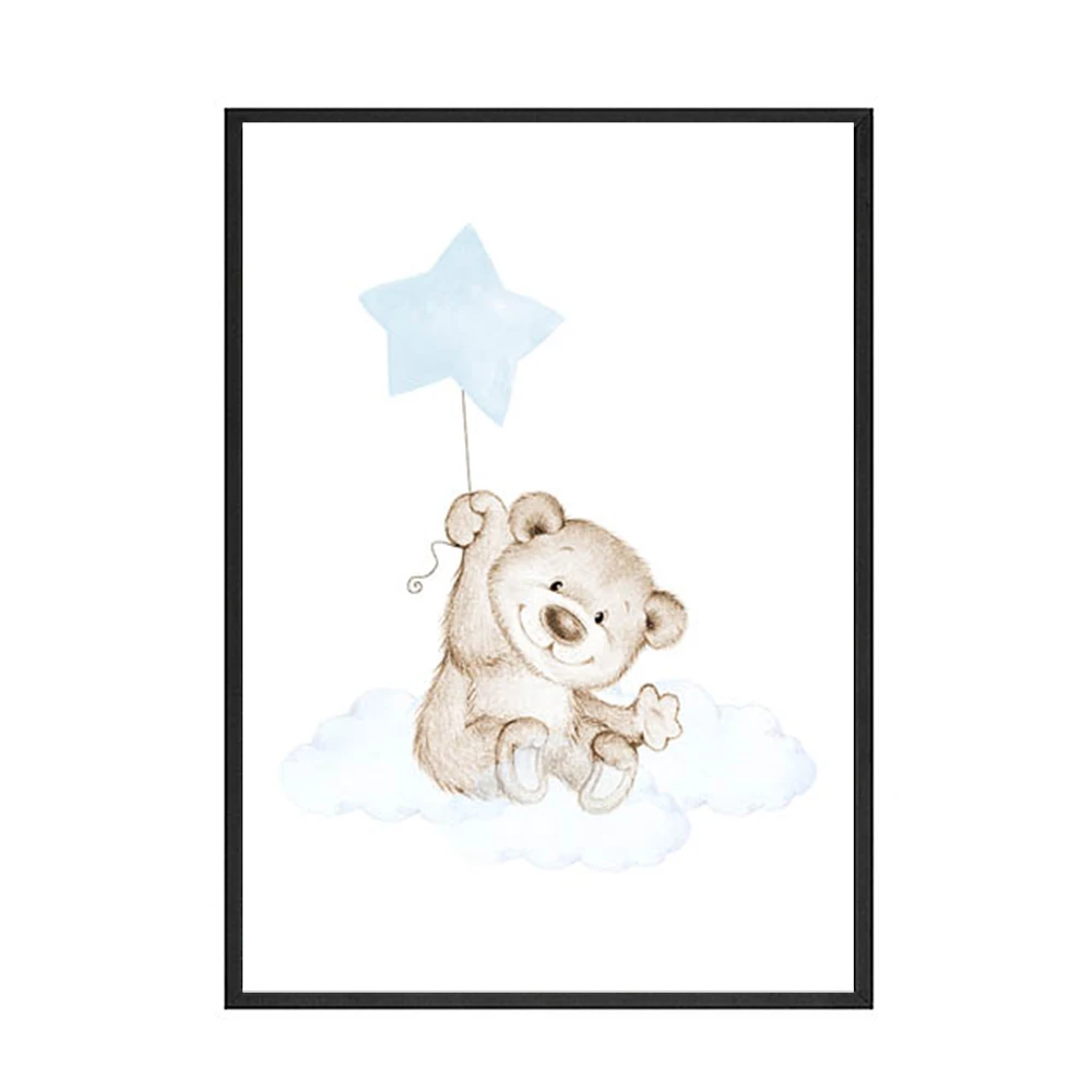 Lovely-Bear-Child-Wall-Poster-Canvas-Art-Print-Simple-Cartoon-Moon-Star-Painting-Nordic-Kids-Decor