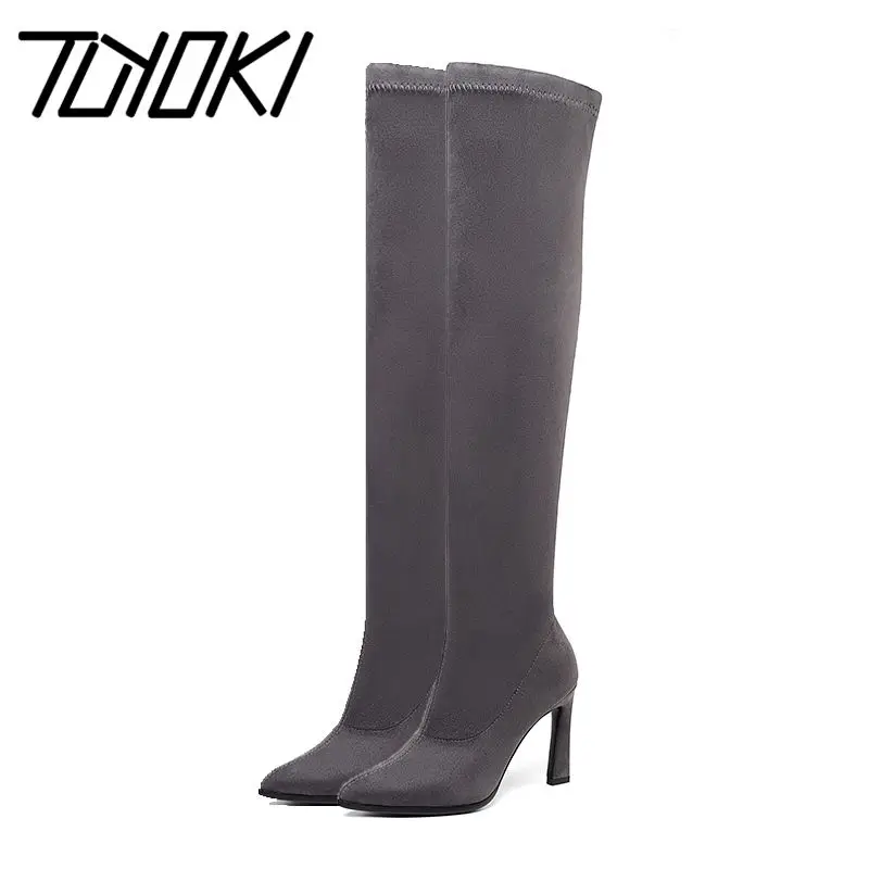 

Tuyoki 11 Colors High Quality 2020 New Stretch Boots Women Over Knee Boots Sexy High Heels Shoes Women Winter Boots Size 34-43