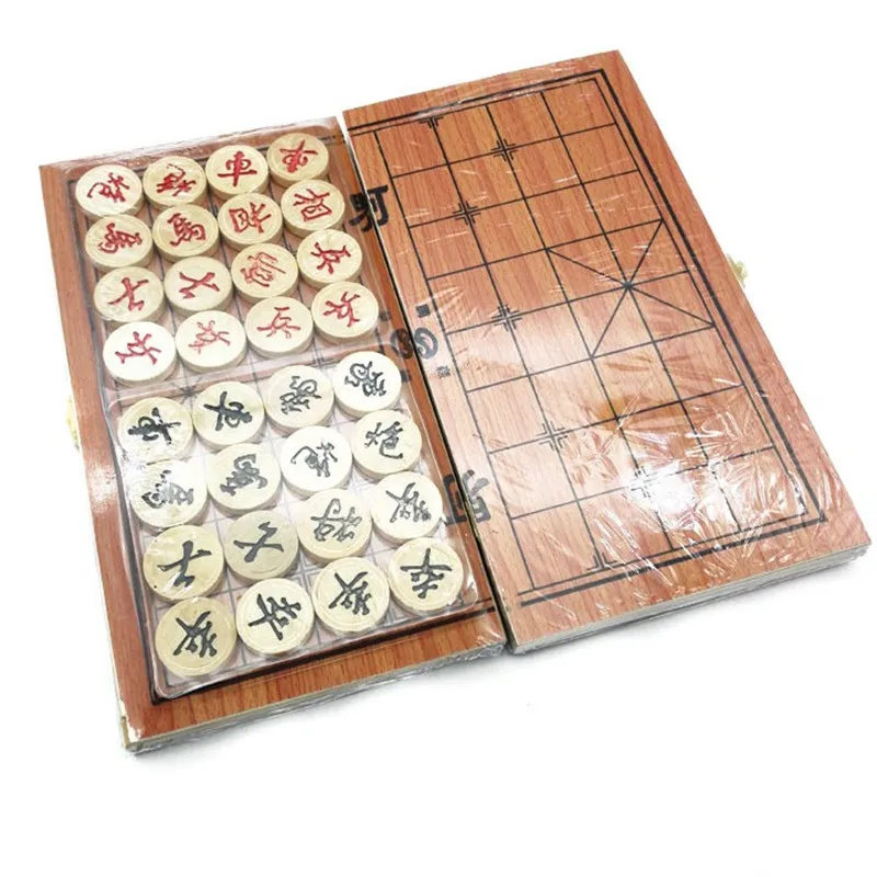 

Chinese Chess Wooden Folding Chessboard 30*30CM Handmade Wooden Entertainment Chinese Chess Pieces Box Gift