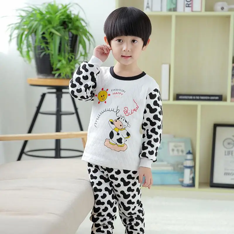 

Cute Cartoon Thick Boys Girls Homewear Cotton Warm Sleepwear Children Pyjamas Suit Home Clothing Nightwear Soft Pajamas Set