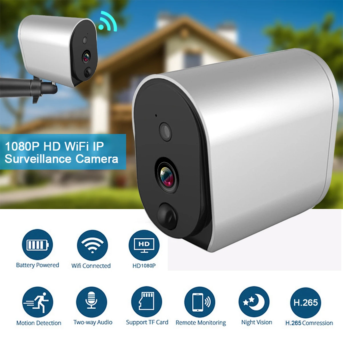 

1080P WiFi Camera Battery Powered 2.0MP HD Outdoor Wireless Security IP Camera Surveillance Weatherproof PIR Alarm Record Audio