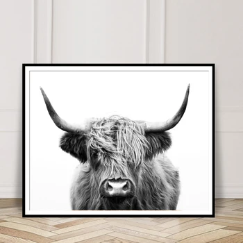 

Nordic Simple Decoration Black and White Highland Cow Canvas Painting Posters and Prints Wall Art for Home Bedroom Decor