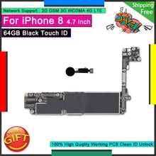 For IPhone 8 Motherboard 64GB Original Logic Board Black Touch ID Home Button Unlocked Good Working Mainboard Tested Plate